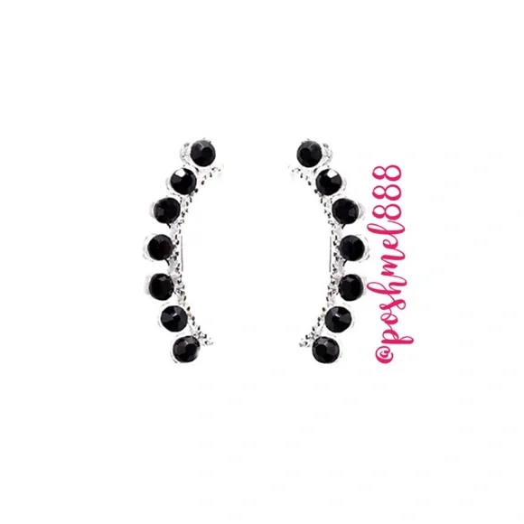 :: Delicate Black Crystal + Silver Ear Climbers - Picture 2 of 7